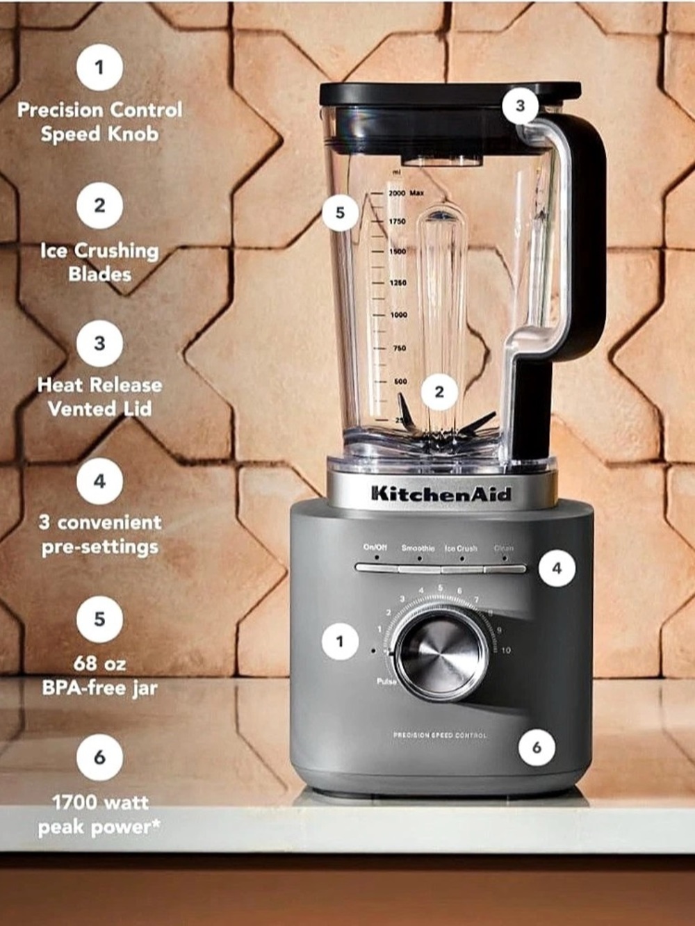 KitchenAid K400 Variable Speed Blender Gray Like New